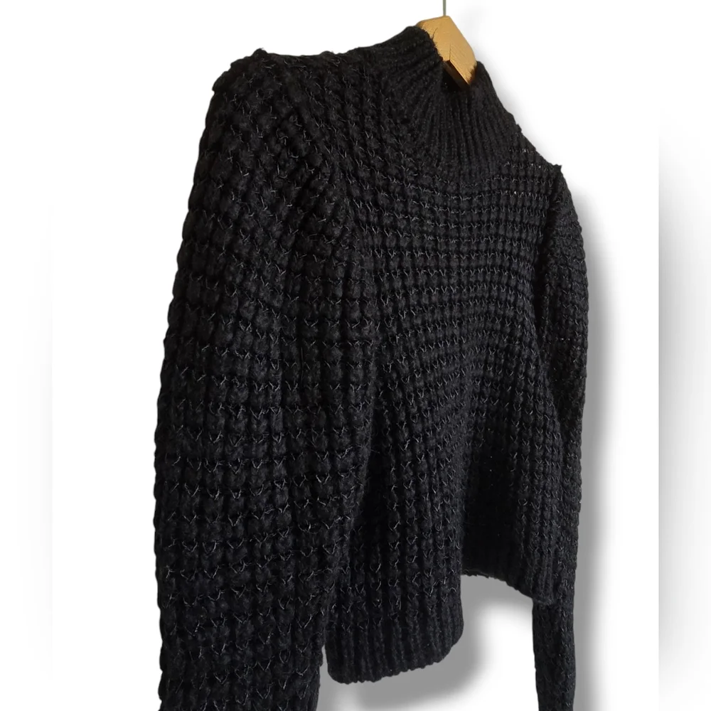 ZARA Women's Black Wool Blend Knit Mock Neck Crop Sweater - Picture 12 of 16